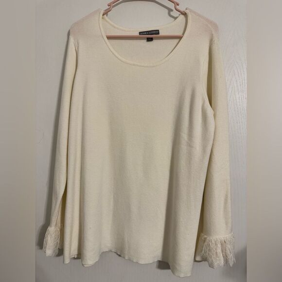 Jessica London Cream Long-Sleeve Top with Lace Cuffs Size 18/20 - Picture 1 of 8